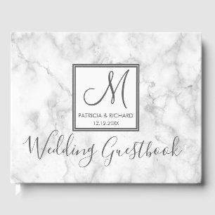 Classy Marble Monogrammed Wedding Guest Book