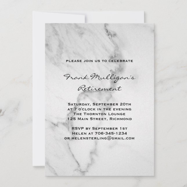Classy Marble Retirement Party Invitation (Front)