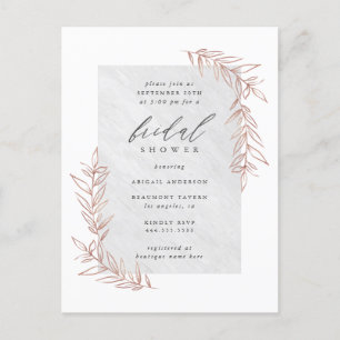 Classy Marble & Rose Gold Branches Bridal Shower Invitation Postcard