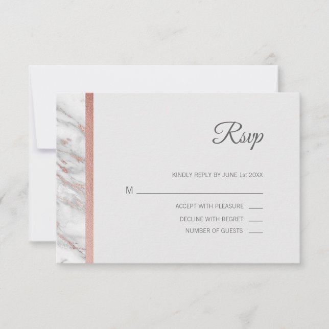 Classy Marble Rose Gold Foil RSVP Menu Wedding (Front)