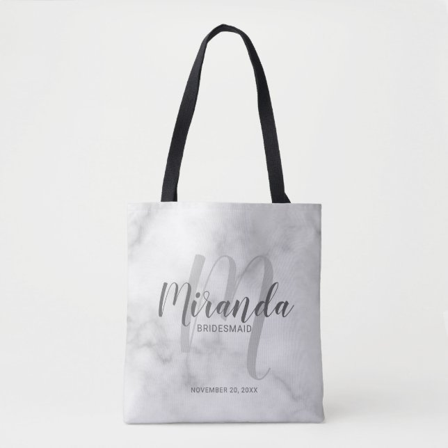 Classy Marble Script Personalised Bridesmaids Tote Bag (Front)