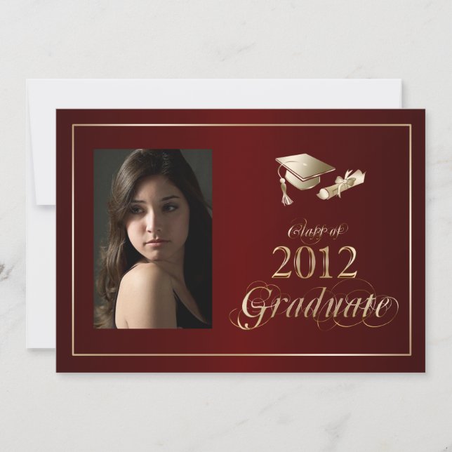 Classy Maroon and Gold 2012 Graduate Photo Invite (Front)