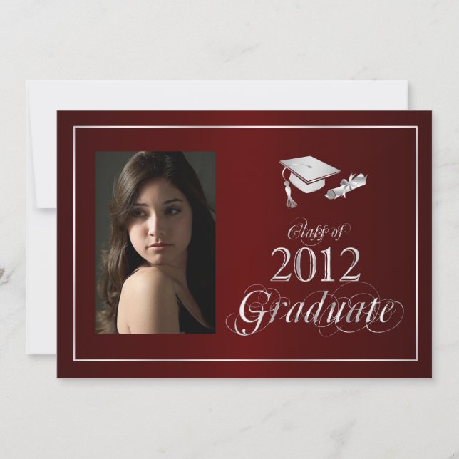 Classy Maroon & Silver 2012 Graduate Photo Invite (Front)