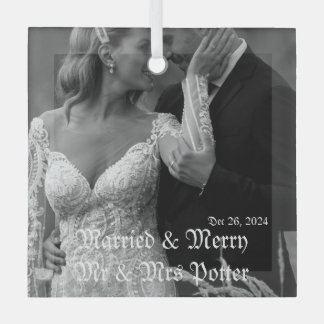 Classy Married& Merry Glass Ornament for Christmas