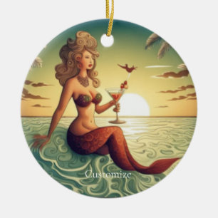 Classy Martini Mermaid Thunder_Cove  Ceramic Ornament