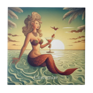 Classy Martini Mermaid Thunder_Cove  Ceramic Tile