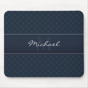 Classy Masculine Dark Blue Custom Monogram Mouse Pad