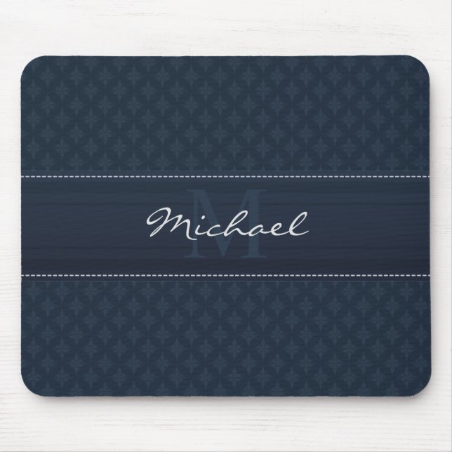 Classy Masculine Dark Blue Custom Monogram Mouse Pad (Front)