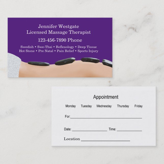 Classy Massage Appointment Business Cards (Front/Back)