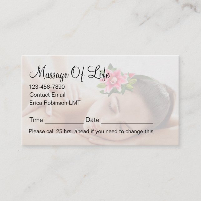 Classy Massage Therapist Appointment Business Card (Front)