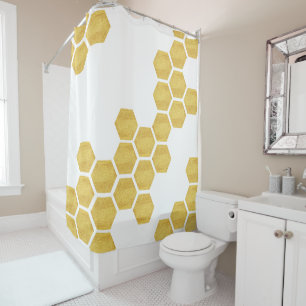Classy Matte Gold & White Hexagons Geometric Shower Curtain