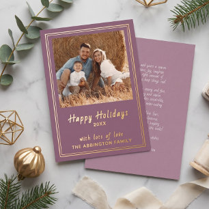 Classy Mauve Gold Foil Happy Holidays Family Photo Holiday Card