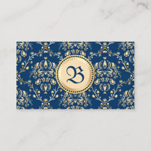 Classy Mediaeval Monogram Gold Midnight Blue Business Card