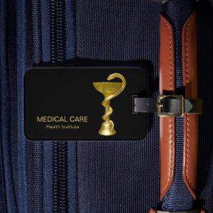 Classy Medical Bowl Hygieia Gold Snake Caduceus Luggage Tag