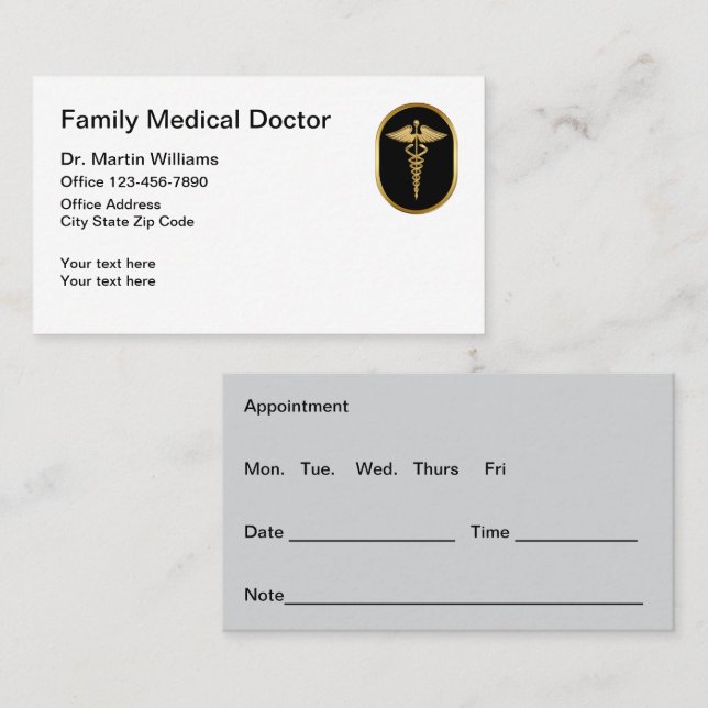 Classy Medical Doctor Appointment Reminder Business Card (Front/Back)