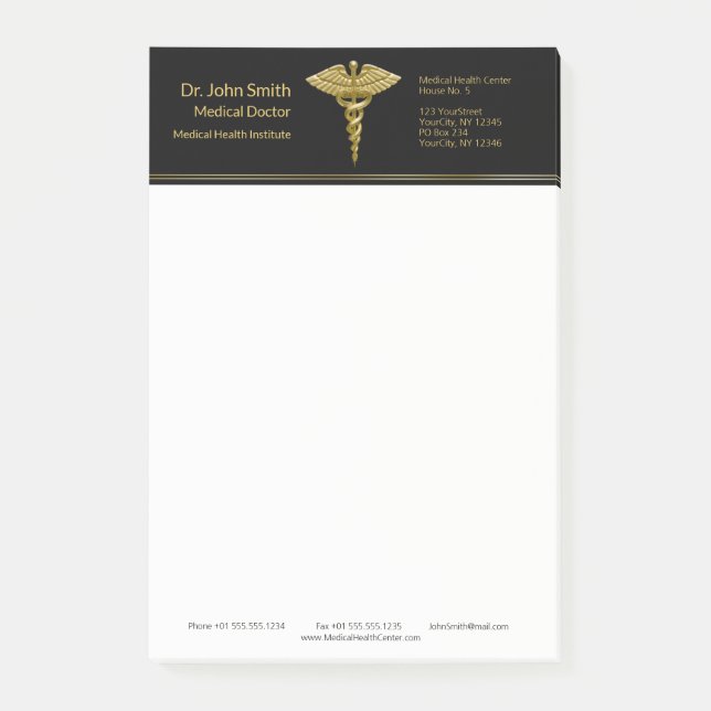 Classy Medical Gold Caduceus Black Post-it® Notes (Front)