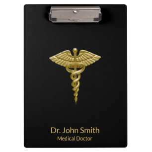 Classy Medical Gold Caduceus on Black - Clipboard