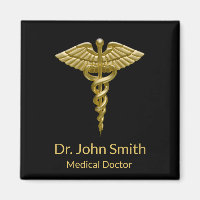 Classy Medical Gold Caduceus on Black - Magnet