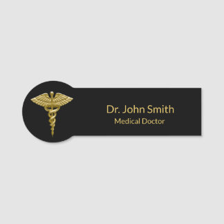 Classy Medical Gold Caduceus on Black Name Tag