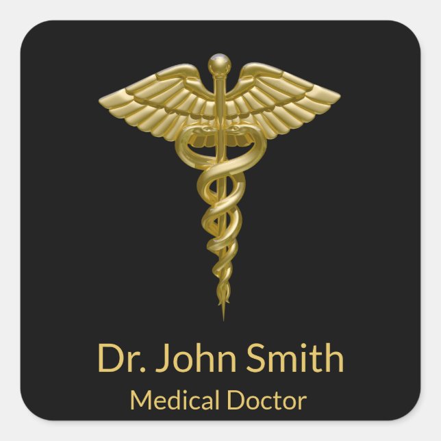 Classy Medical Gold Caduceus on Black - Sticker (Front)