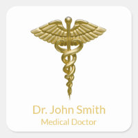 Classy Medical Gold Caduceus on White