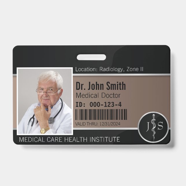 Classy Medical Rod of Asclepius Silver Photo ID Badge (Front)