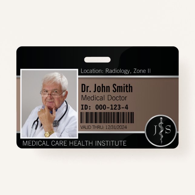 Classy Medical Rod of Asclepius Silver Photo ID ID Badge (Front)