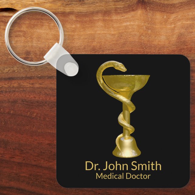 Classy Medical Snake Bowl Hygieia Gold Caduceus Key Ring (Front)