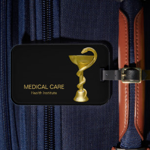 Classy Medical Snake Bowl Hygieia Gold Caduceus Luggage Tag