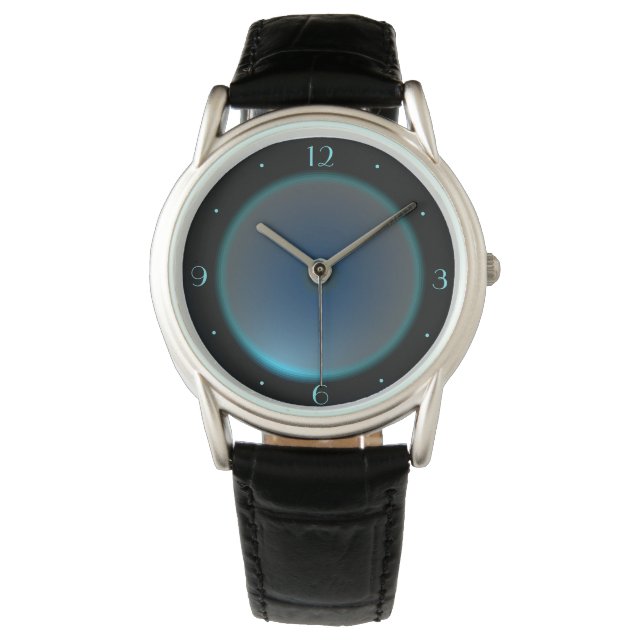 Classy Men's E Watch Black with Blue/Aqua Face (Front)