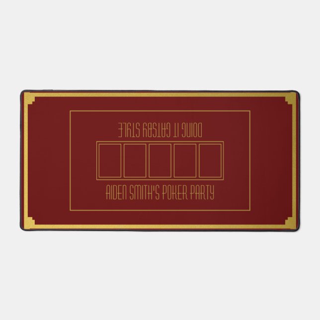 Classy Men's Texas Hold'em Red Gold Poker Table Desk Mat (Front)