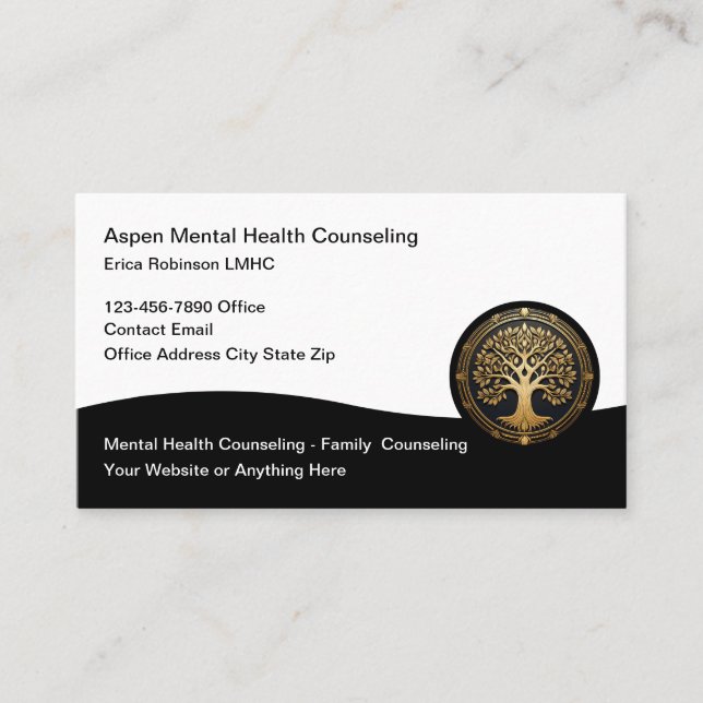 Classy Mental Health Counseling Tree of Life Theme Business Card (Front)