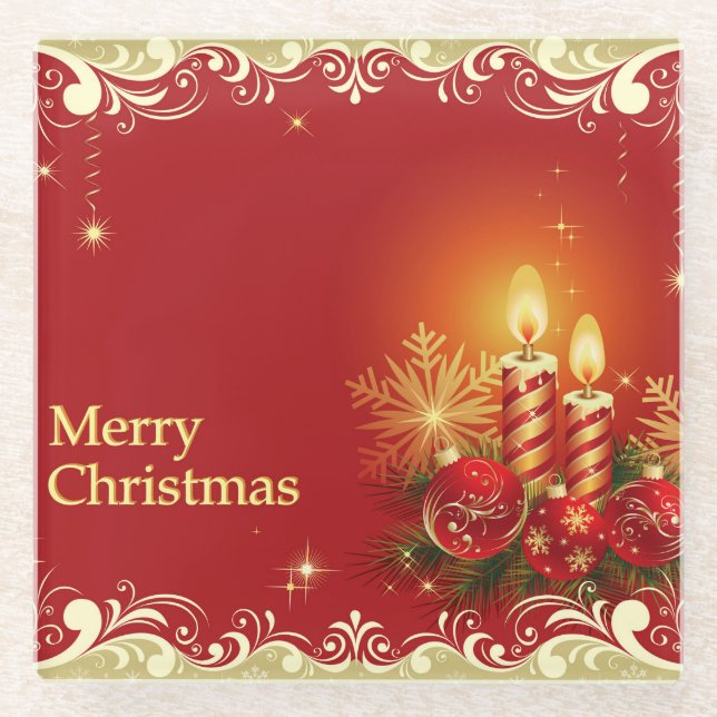 Classy Merry Christmas Glass Coaster (Front)