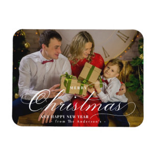 Classy Merry Christmas Happy New Year Custom Photo Magnet