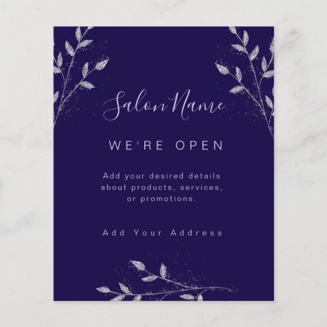 Classy Midnight Blue & Silver Elegant Salon  Flyer (Front)