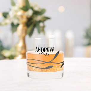 Classy MInimal Black Design with Name Whiskey Glass