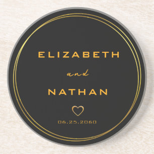 Classy Minimalist Black & Gold Wedding Coaster