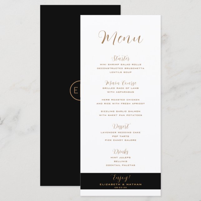 Classy Minimalist Black & Gold Wedding Menu (Front/Back)
