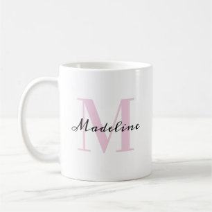 Classy Minimalist Blush Pink & Black Monogram Name Coffee Mug