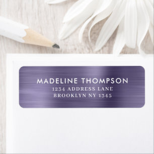 Classy Minimalist Brushed Metal Midnight Purple Return Address Label
