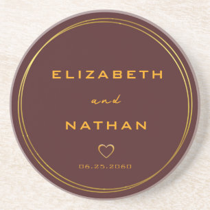 Classy Minimalist Burgundy & Gold Wedding  Coaster