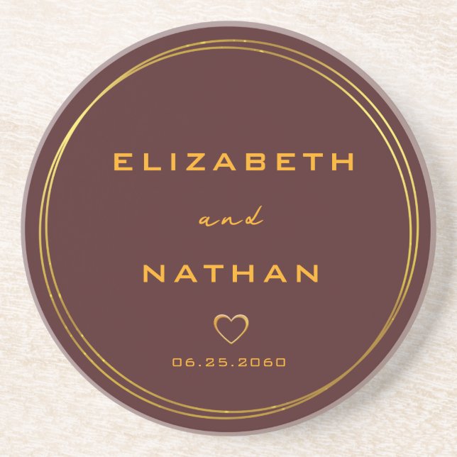 Classy Minimalist Burgundy & Gold Wedding  Coaster (Front)