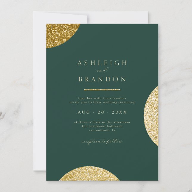 Classy Minimalist Emerald Green & Gold Wedding Invitation (Front)