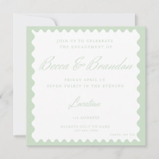Classy Minimalist Green Engagement Party Invite 