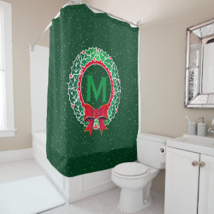 Classy Minimalist Monogram with Wreath on GREEN Shower Curtain