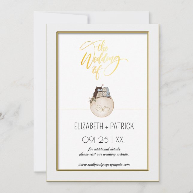 Classy minimalist ,owls in love save the date invitation (Front)