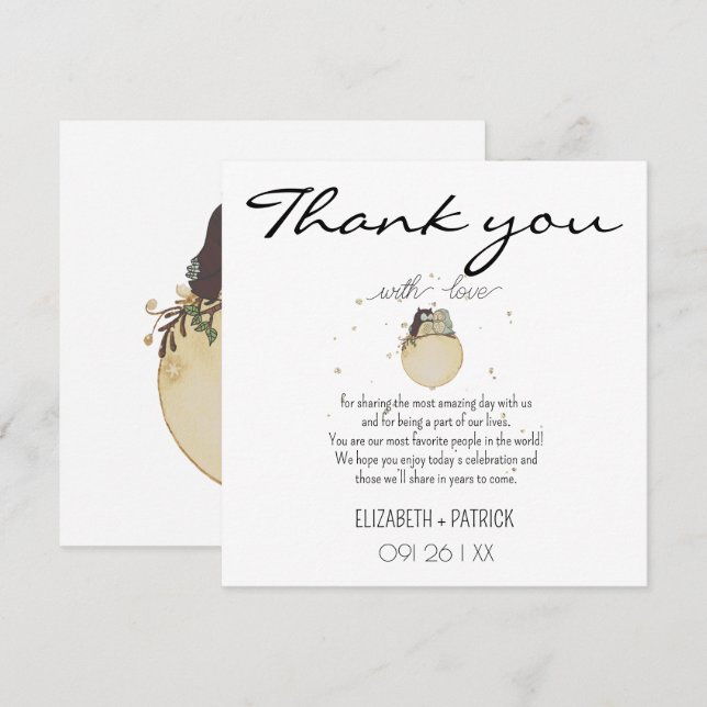 Classy minimalist ,owls in love  thank you card (Front/Back)