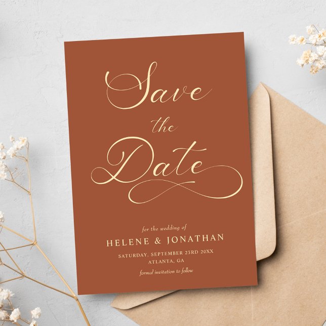 Classy Minimalist Terracotta Elegant Wedding Save The Date (Classy Minimalist Terracotta Elegant Wedding Save The Date)
