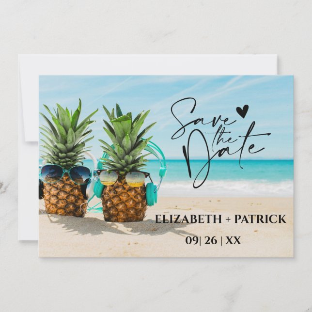 Classy minimalist, tropical beach save the date (Front)