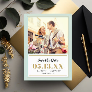 Classy Mint and Gold Photo Save the Date